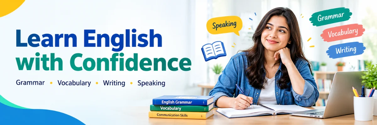 Learn English with Confidence. Banner of English Learning Help Website