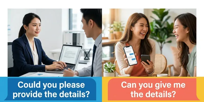 Formal and informal English examples showing the same message in different tones