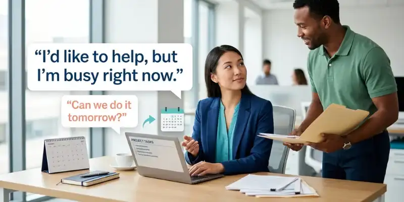Professional saying no politely at work in English