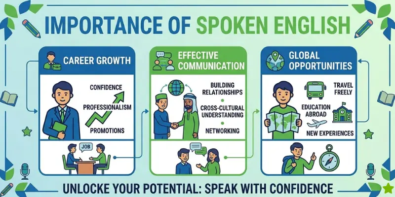 Spoken English: Master Everyday Conversations And Speak Confidently A clean visual showing the importance of spoken English.