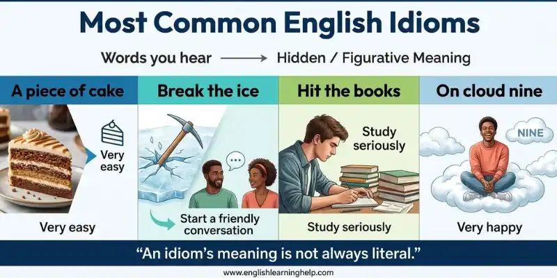 Most Common English Idioms: 50 Everyday Expressions With Meanings And Examples Most common English idioms explained with simple visual