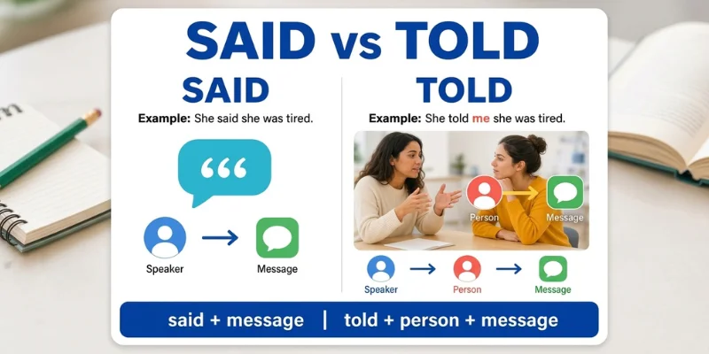 Said vs told in reported speech with simple English examples