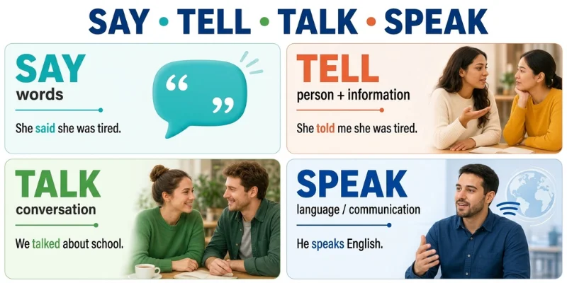 Say vs Tell vs Talk vs Speak comparison for English learners