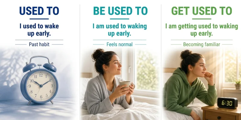 Difference between Used To, Be Used To, and Get Used To